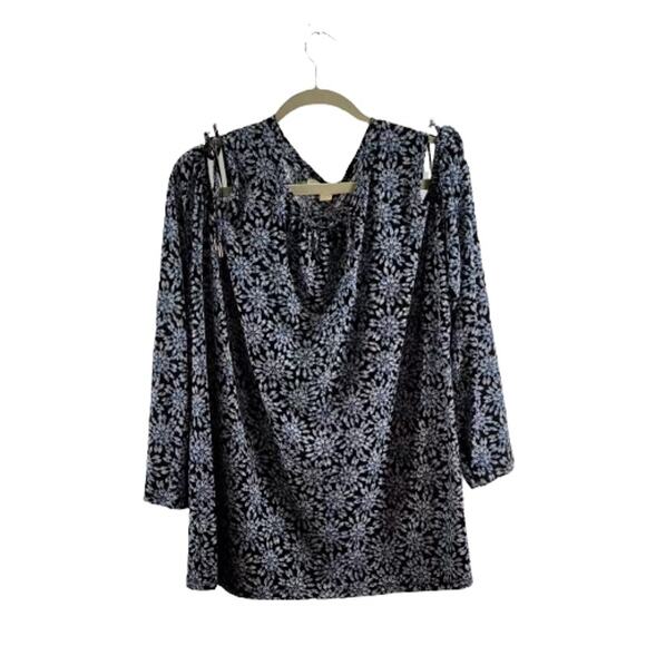 MICHAEL Michael Kors Printed Cold Shoulder Long Sleeve Blouse Women's Size 2X - Picture 1 of 3
